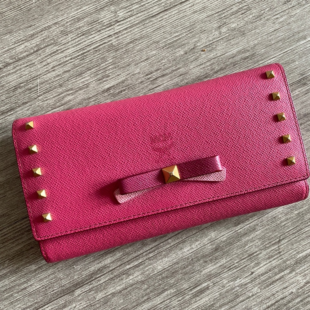 MCM hot pink studded wallet